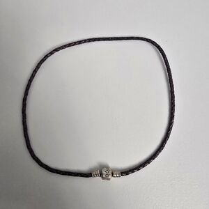 Retired Pandora Double Wrapped Purple Leather Bracelet 925 ALE Barrel Clasp